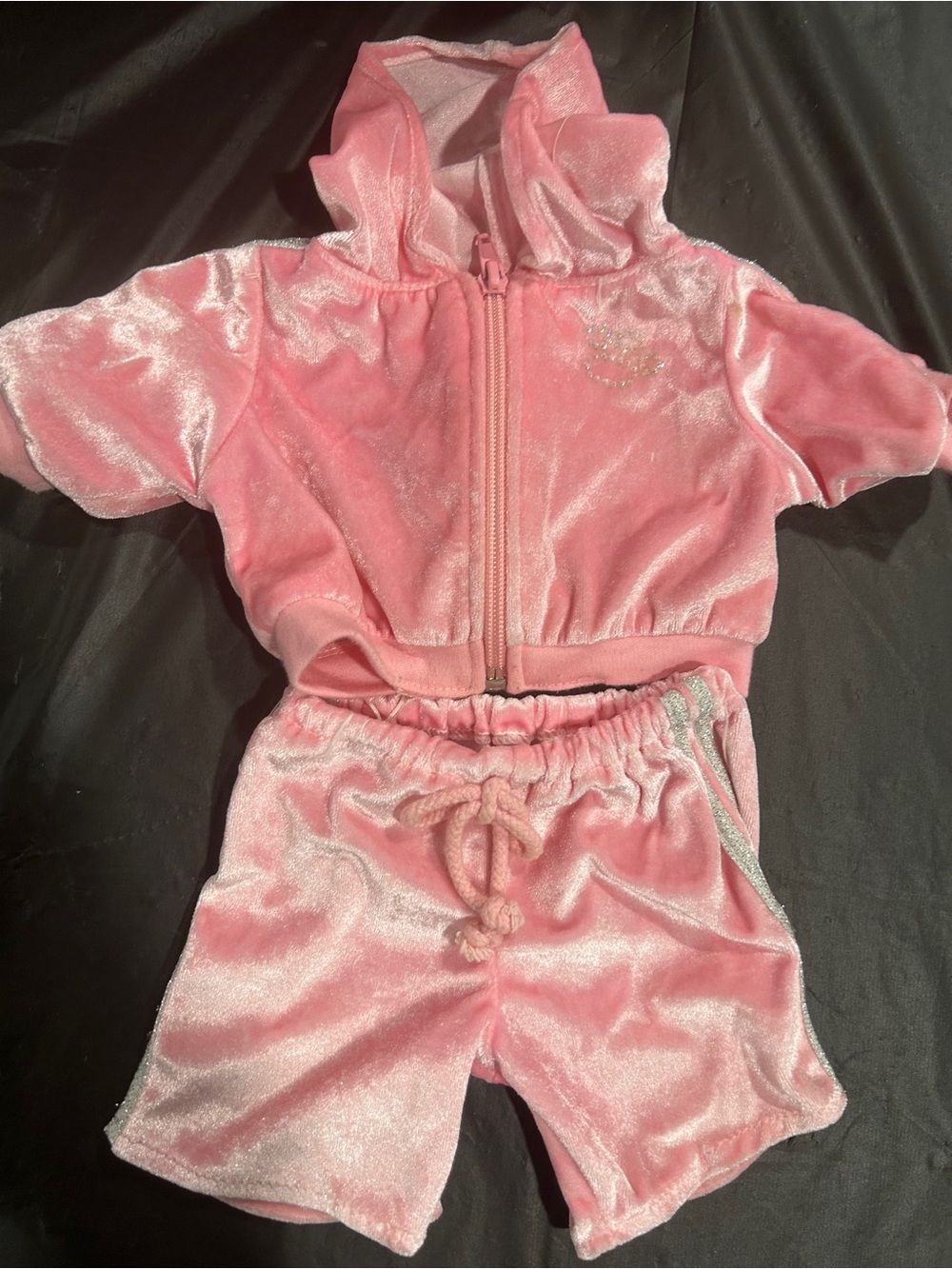 Build-A-Bear Pink Velour Hoodie & Shorts Set see back for stain